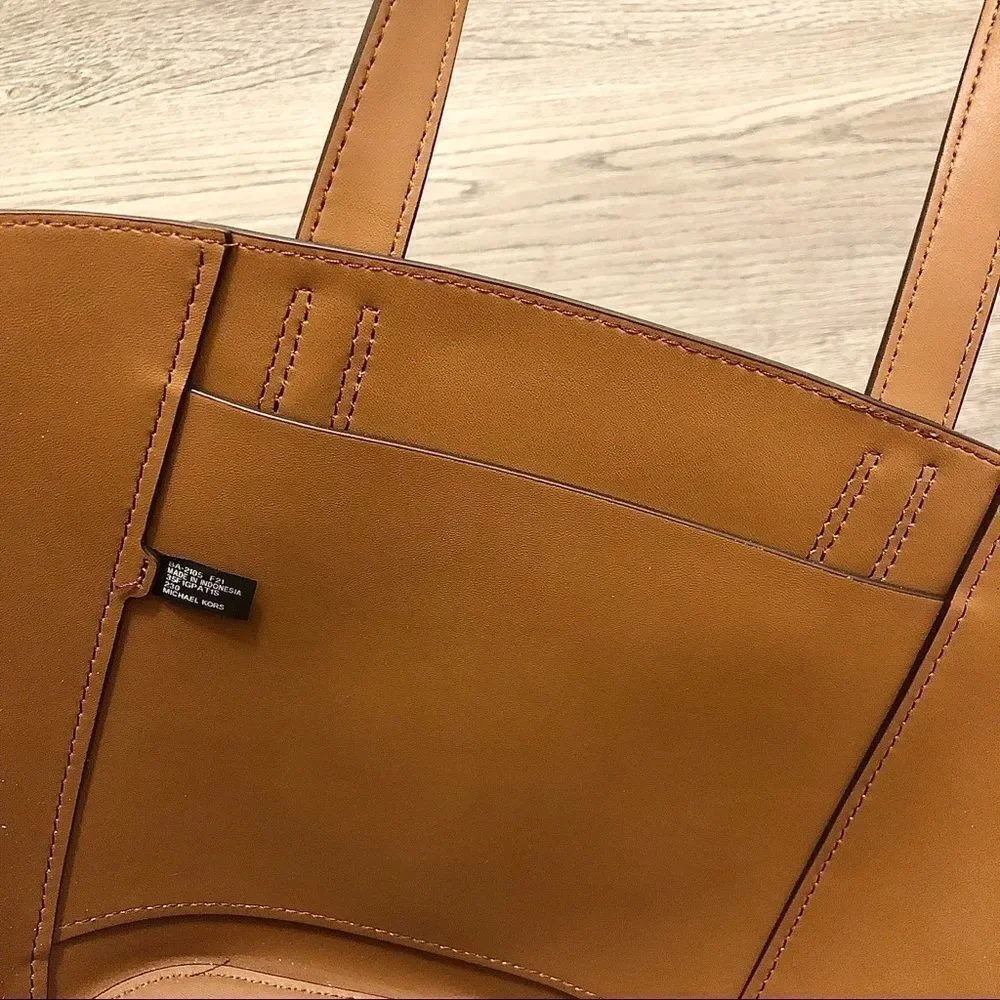 Michael Kors Portia Tote Bag Purse Leather Suede Luggage Brown $358 Brand New